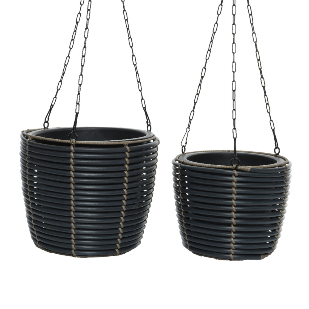 2Pc Jolie Polyrattan Hanging Planter Set Anthracite<span class=' ItemWarning' style='display:block;'>Item is usually in stock, but we&#39;ll be in touch if there&#39;s a problem<br /></span>