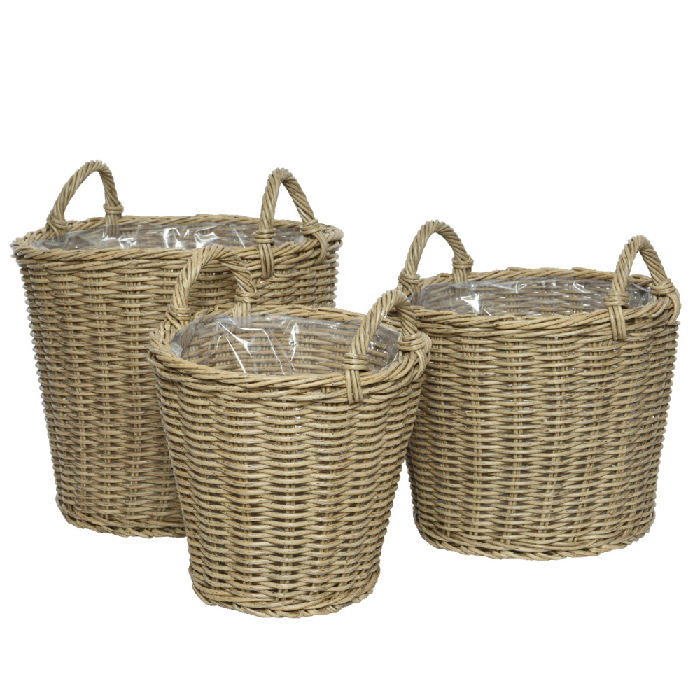 3Pc Camille Polyrattan Round Planter Basket Set With Handles Natural<span class=' ItemWarning' style='display:block;'>Item is usually in stock, but we&#39;ll be in touch if there&#39;s a problem<br /></span>