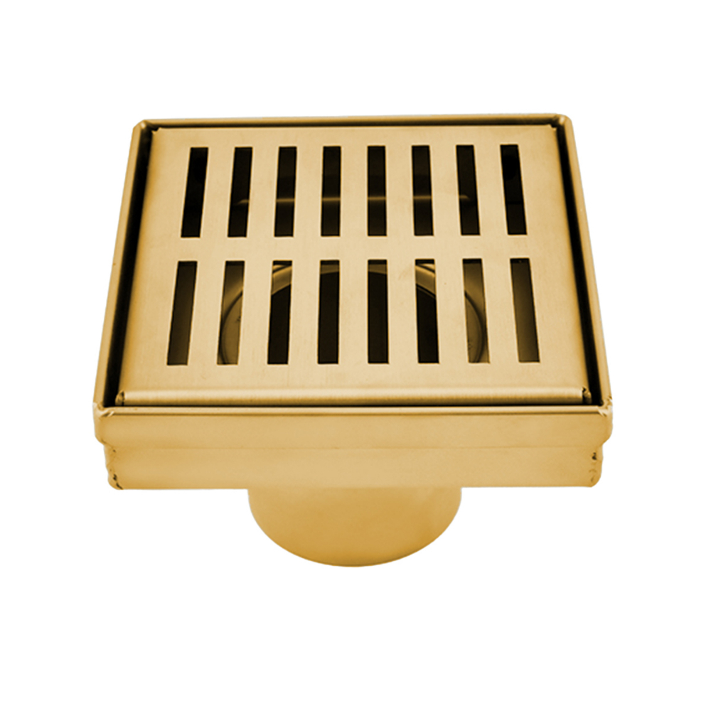 Square Shower Drain Slot Grid 4&#34; x 4&#34; x 2 3/4&#34; Brushed Gold<span class=' ItemWarning' style='display:block;'>Item is usually in stock, but we&#39;ll be in touch if there&#39;s a problem<br /></span>
