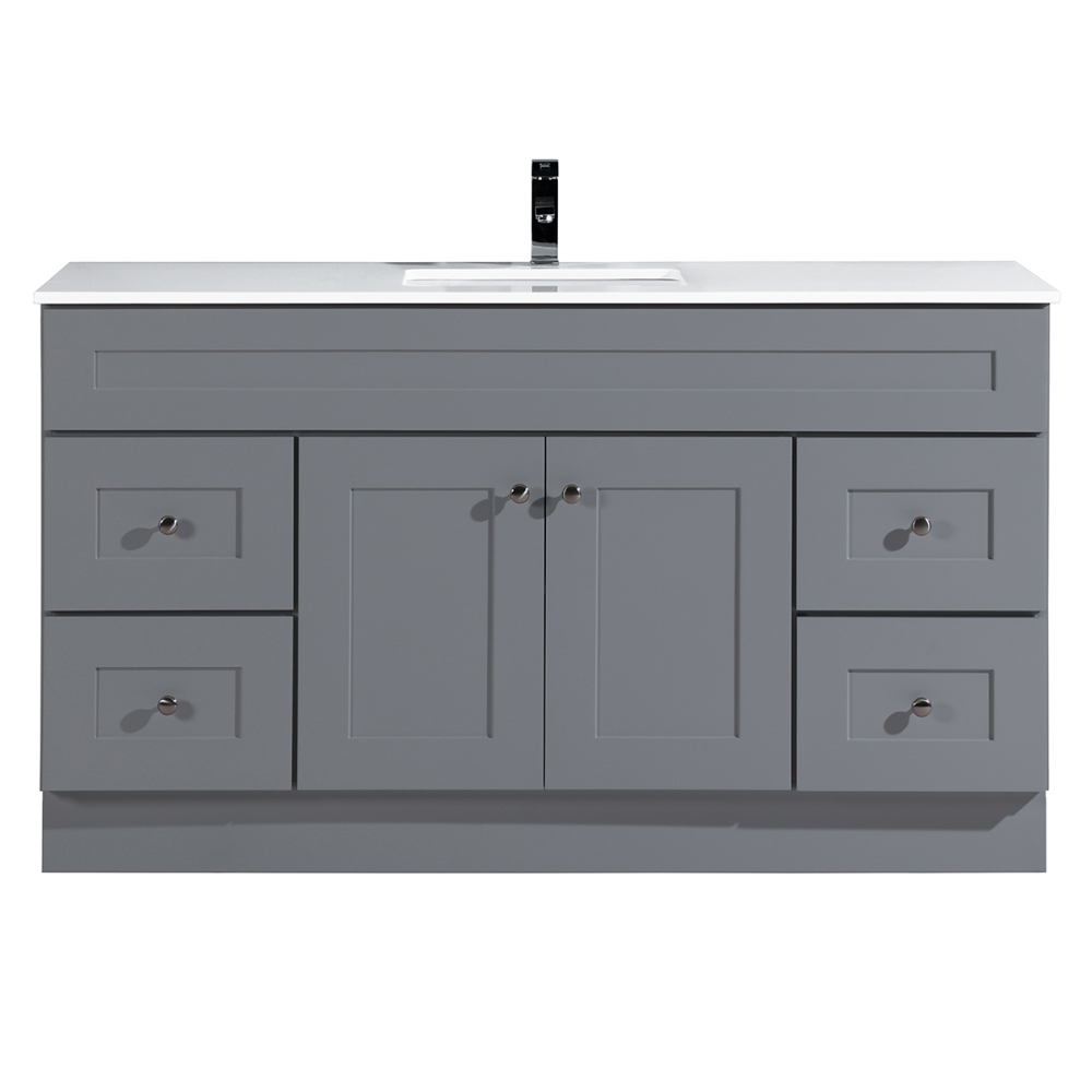 Newport Vanity and Basin 2-Door/4-Drawer 60x18x34&#34; Light Grey<span class=' ItemWarning' style='display:block;'>Item is usually in stock, but we&#39;ll be in touch if there&#39;s a problem<br /></span>