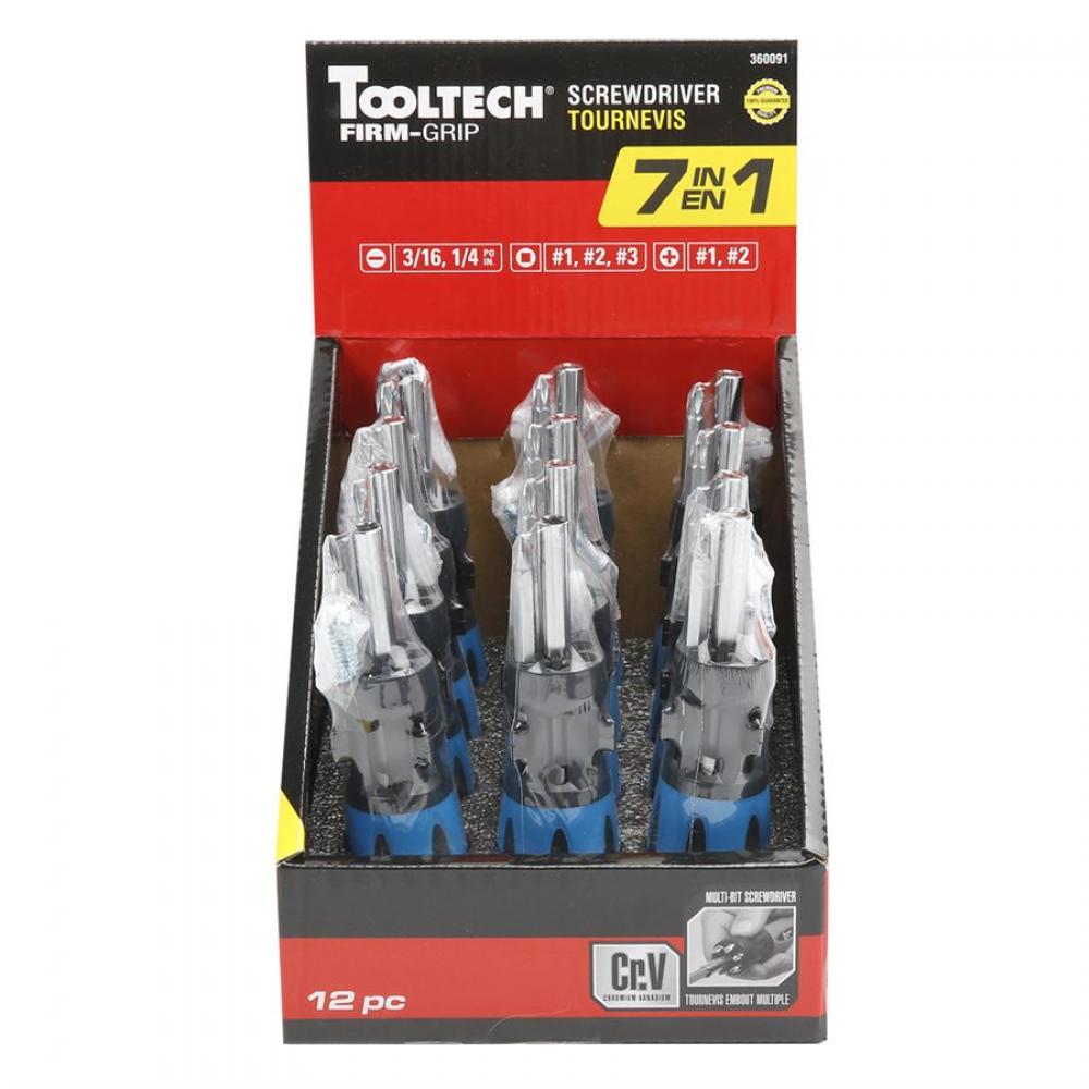 12PC Screwdriver Multi-Bit 7-in-1 With Wall Storage Clip Display<span class=' ItemWarning' style='display:block;'>Item is usually in stock, but we&#39;ll be in touch if there&#39;s a problem<br /></span>