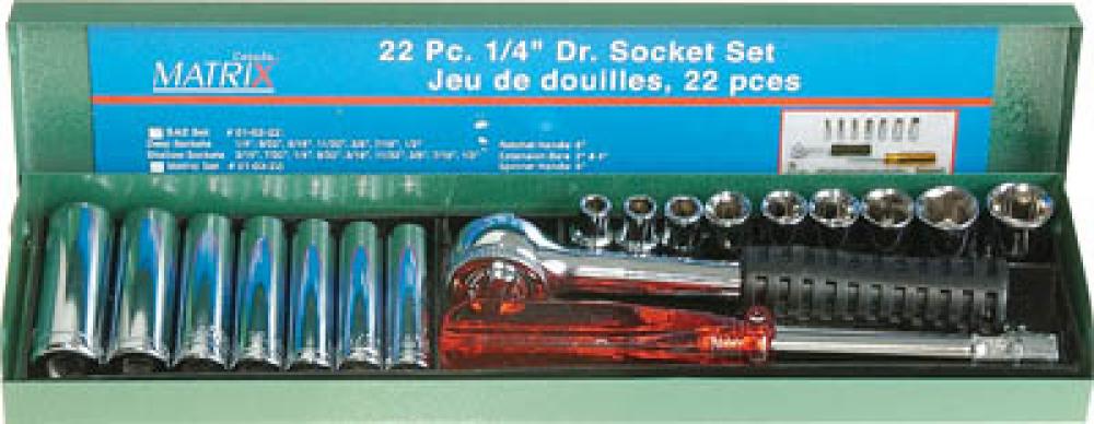 Socket Set 22pc ¼in Dr. SAE<span class=' ItemWarning' style='display:block;'>Item is usually in stock, but we&#39;ll be in touch if there&#39;s a problem<br /></span>