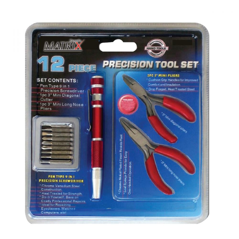 Precision Screwdriver & Mini Pliers Set 12Pc<span class=' ItemWarning' style='display:block;'>Item is usually in stock, but we&#39;ll be in touch if there&#39;s a problem<br /></span>