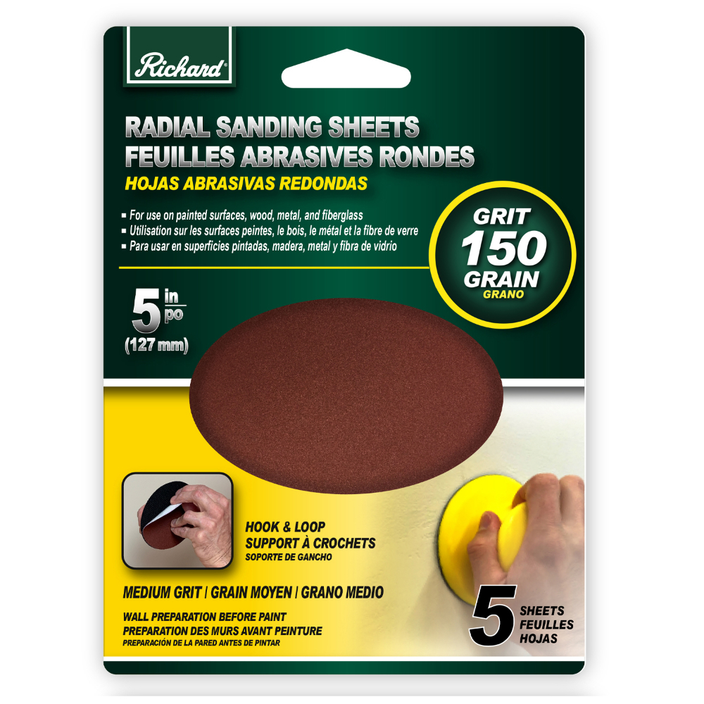 5In Round Sanding Sheet; Aluminum Oxide; Velcro Backing; 150 Grit (Pack 5)<span class=' ItemWarning' style='display:block;'>Item is usually in stock, but we&#39;ll be in touch if there&#39;s a problem<br /></span>