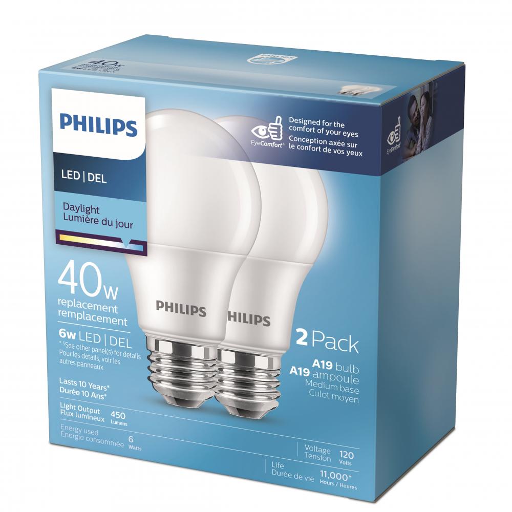 2PK Frosted LED Bulbs A19 40W E26 Daylight Non-Dimmable<span class=' ItemWarning' style='display:block;'>Item is usually in stock, but we&#39;ll be in touch if there&#39;s a problem<br /></span>