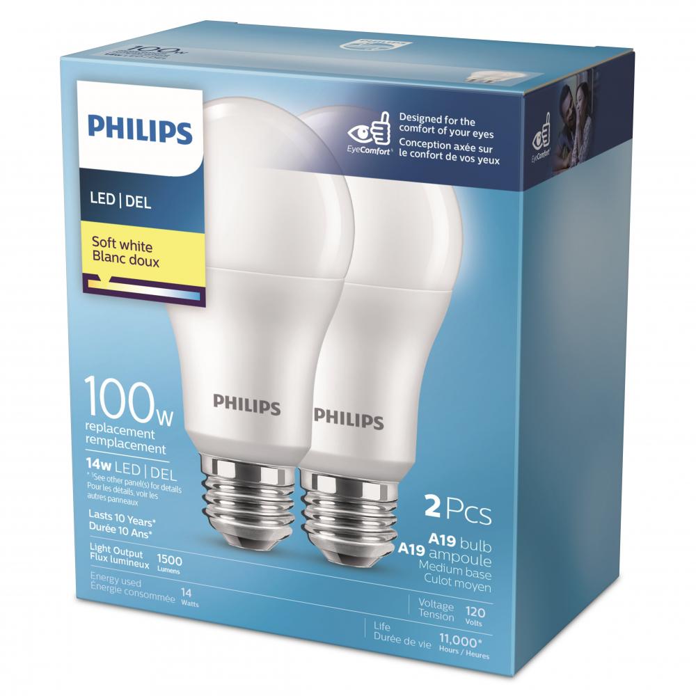 2PK Frosted LED Bulbs A19 100W E26 Soft White Non-Dimmable<span class=' ItemWarning' style='display:block;'>Item is usually in stock, but we&#39;ll be in touch if there&#39;s a problem<br /></span>
