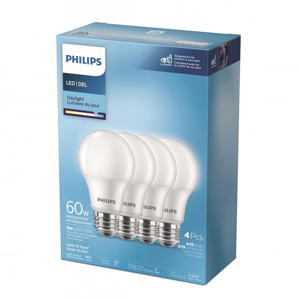 4PK Frosted LED Bulbs A19 60W E26 Daylight Non-Dimmable<span class=' ItemWarning' style='display:block;'>Item is usually in stock, but we&#39;ll be in touch if there&#39;s a problem<br /></span>