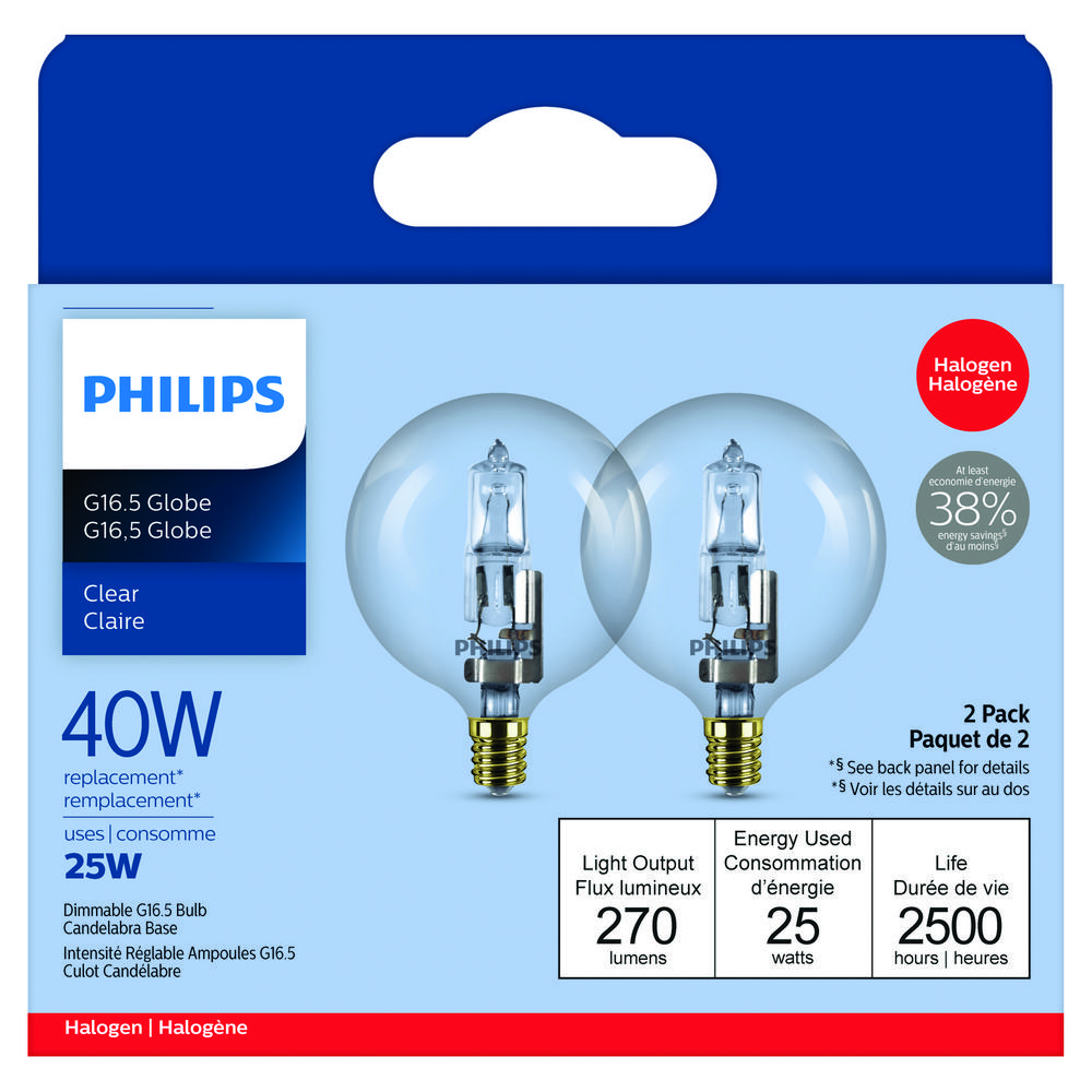 Bulb G16-1/2 Halogen Energy Saver Dimmable 25W 2Pk<span class=' ItemWarning' style='display:block;'>Item is usually in stock, but we&#39;ll be in touch if there&#39;s a problem<br /></span>