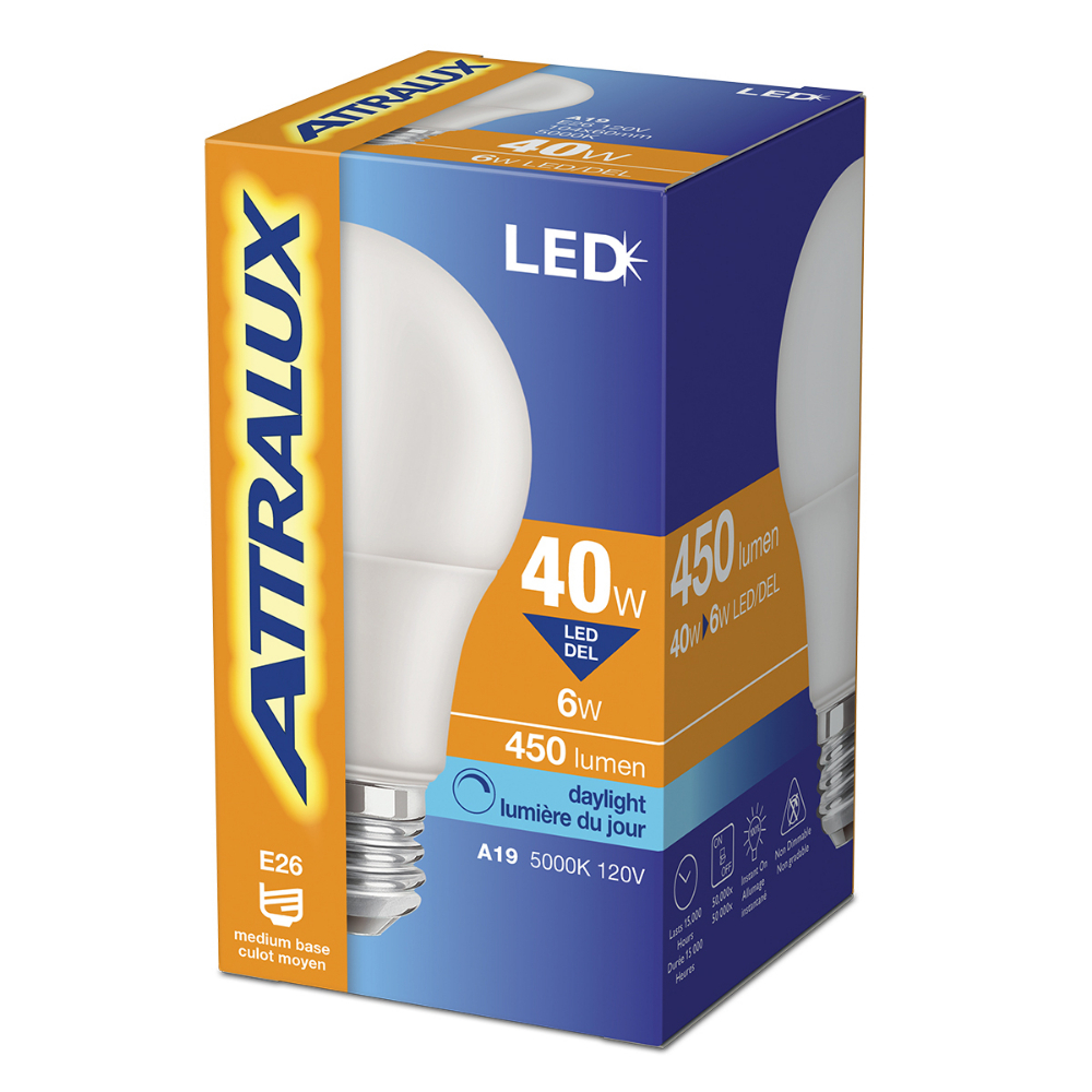 Attralux Bulb A19 LED Non-Dimmable 6W Daylight<span class=' ItemWarning' style='display:block;'>Item is usually in stock, but we&#39;ll be in touch if there&#39;s a problem<br /></span>