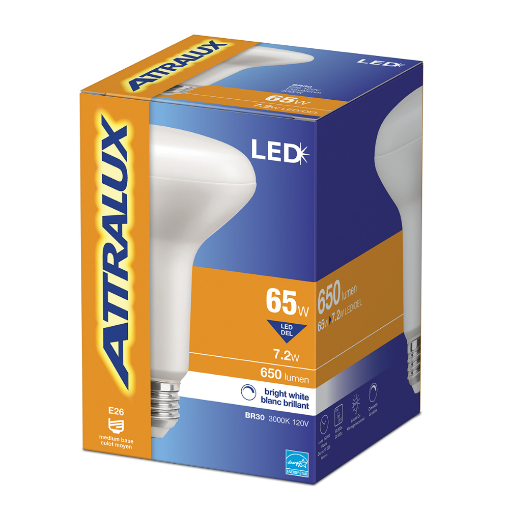Attralux Bulb BR30 Flood LED Dimmable 7.2W Bright White<span class=' ItemWarning' style='display:block;'>Item is usually in stock, but we&#39;ll be in touch if there&#39;s a problem<br /></span>