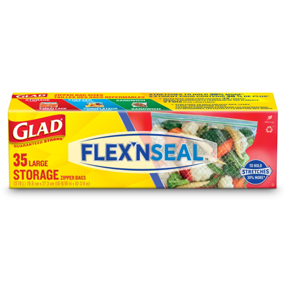Glad Flex N Seal Large Food Storage Bags 35Pk<span class=' ItemWarning' style='display:block;'>Item is usually in stock, but we&#39;ll be in touch if there&#39;s a problem<br /></span>