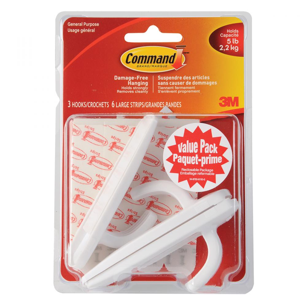 Command™ Utility Hook Large White 5Lb 3pk<span class=' ItemWarning' style='display:block;'>Item is usually in stock, but we&#39;ll be in touch if there&#39;s a problem<br /></span>