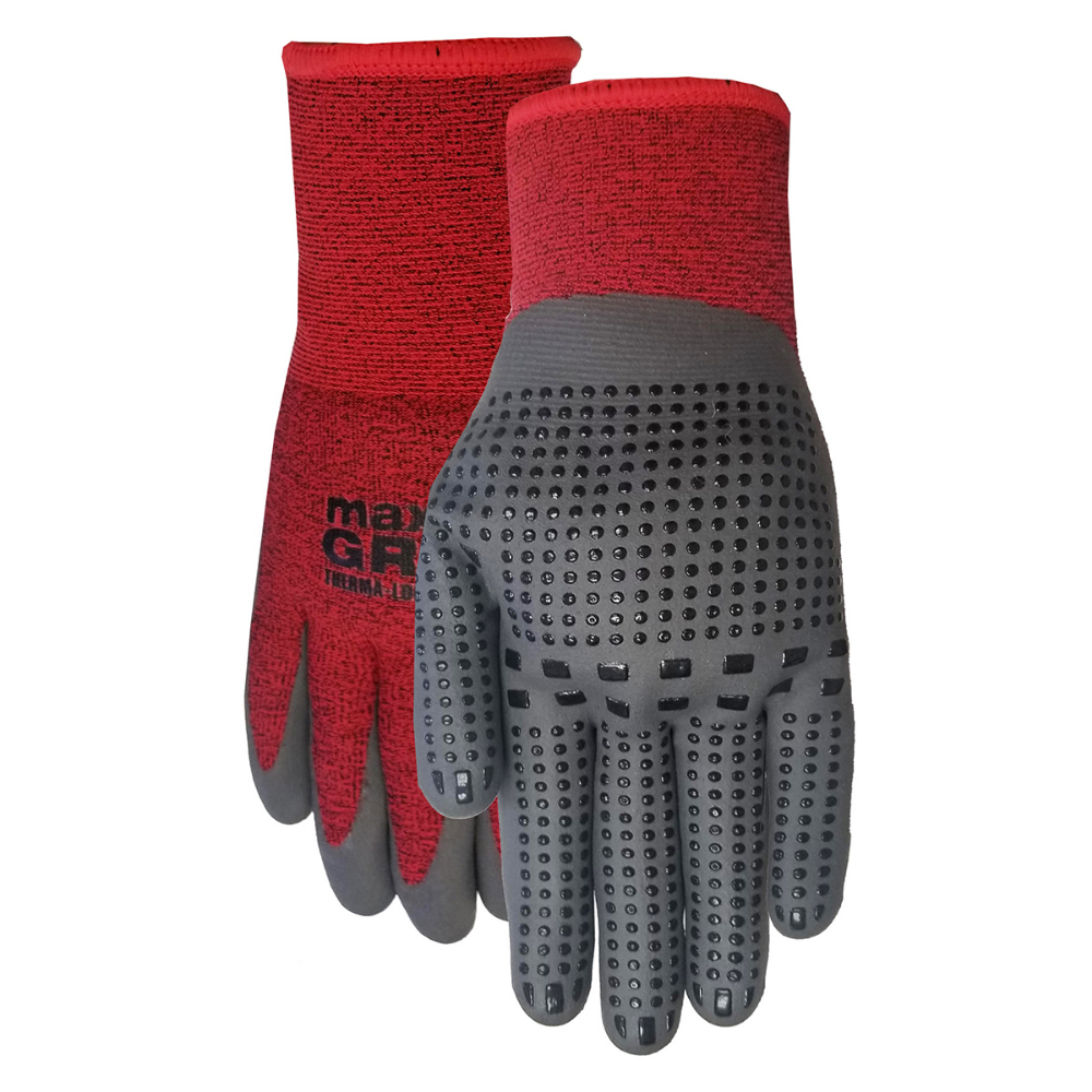1Pair Gloves Work Unisex Max Grip Therma-Lock Lined Knit Wrist Size: L Red/Grey<span class=' ItemWarning' style='display:block;'>Item is usually in stock, but we&#39;ll be in touch if there&#39;s a problem<br /></span>