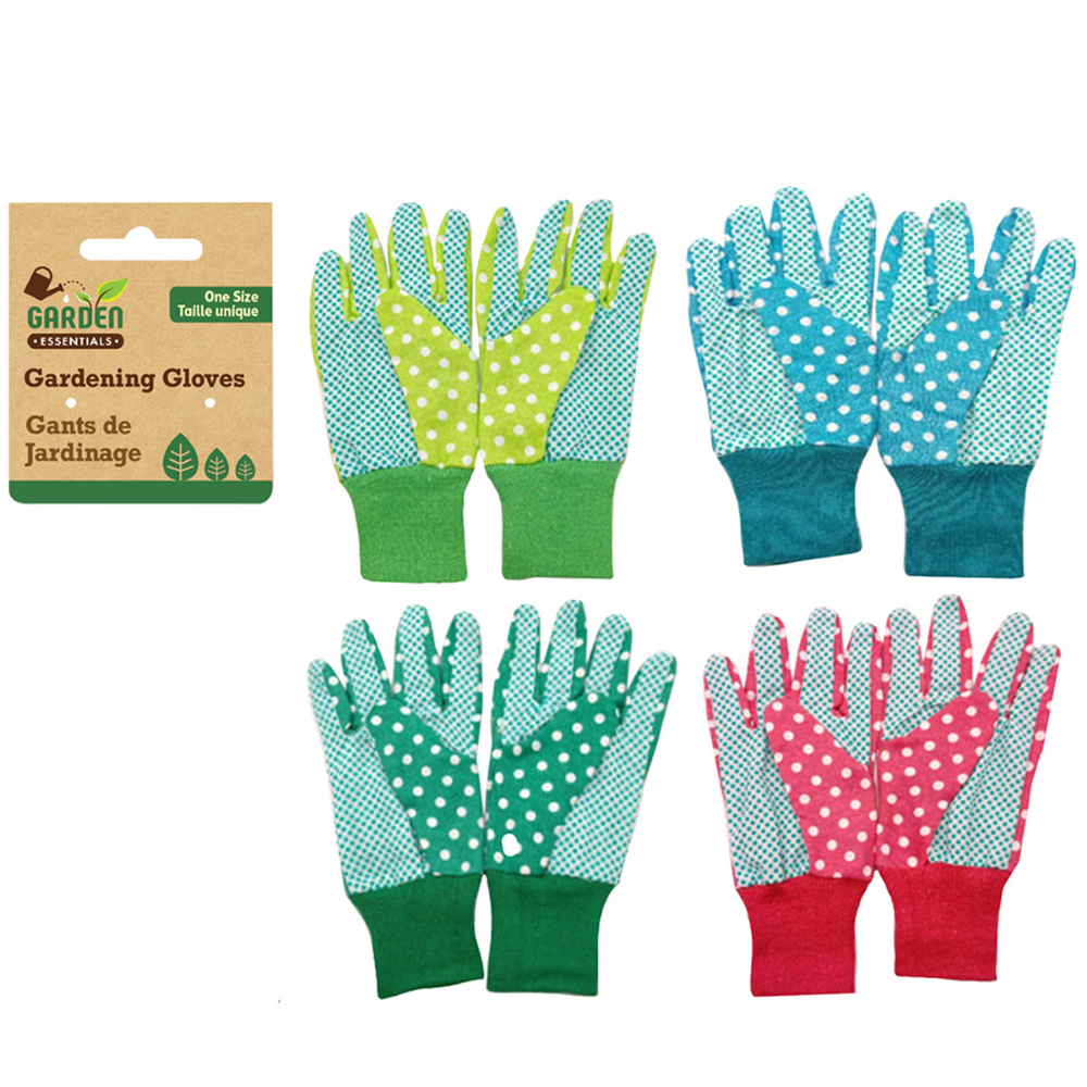 1PR Ladies Gardening Gloves With Dot Grip Palms Assorted<span class=' ItemWarning' style='display:block;'>Item is usually in stock, but we&#39;ll be in touch if there&#39;s a problem<br /></span>