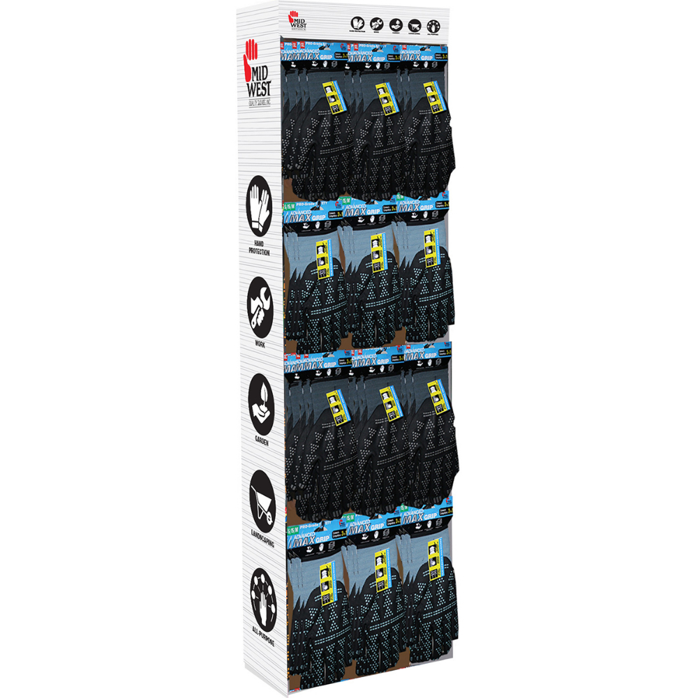 108Pair Display Gloves Work Advanced Max Grip Pro Grade Safety Sizes: S/M/L/XL<span class=' ItemWarning' style='display:block;'>Item is usually in stock, but we&#39;ll be in touch if there&#39;s a problem<br /></span>