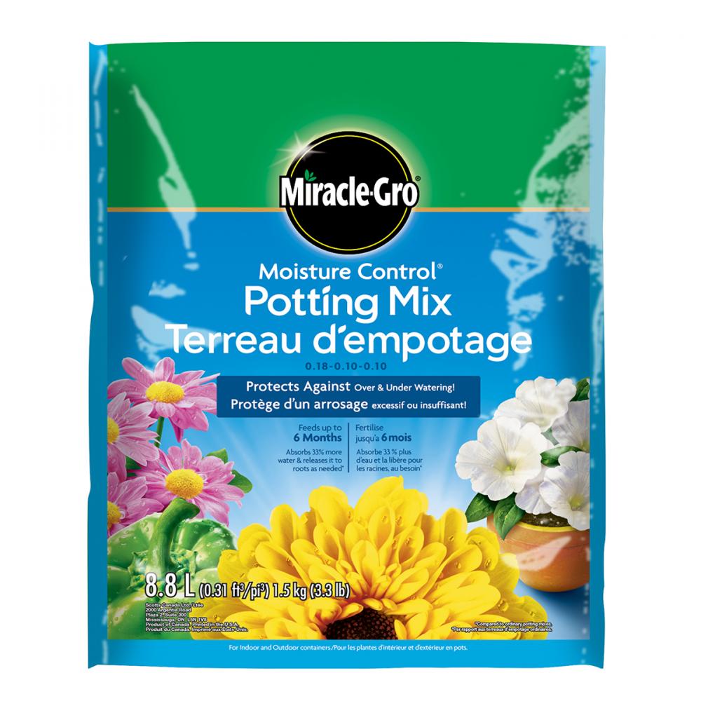 Miracle-Gro Moisture Control Potting Soil Blend Enriched 0.18-0.10-0.10  8.8L<span class=' ItemWarning' style='display:block;'>Item is usually in stock, but we&#39;ll be in touch if there&#39;s a problem<br /></span>