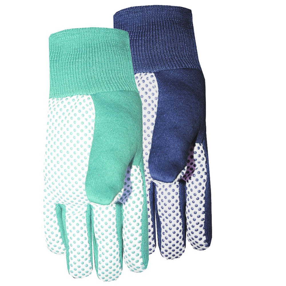 1Pair Gloves Garden Ladies Jersey/Canvas W/Grip Dot Palm Size: M Blue, Green<span class=' ItemWarning' style='display:block;'>Item is usually in stock, but we&#39;ll be in touch if there&#39;s a problem<br /></span>