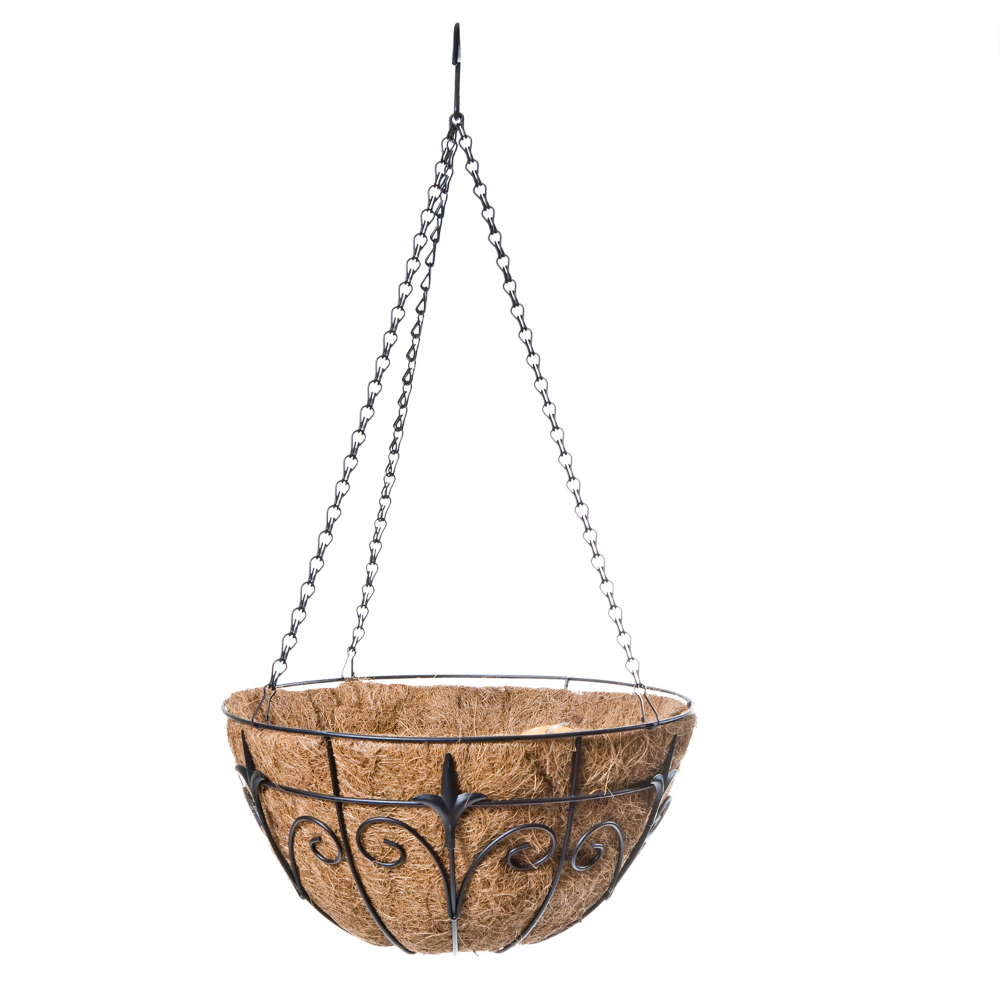 Classic Finial Wire Hanging Basket with Coco Liner 14in Black<span class=' ItemWarning' style='display:block;'>Item is usually in stock, but we&#39;ll be in touch if there&#39;s a problem<br /></span>