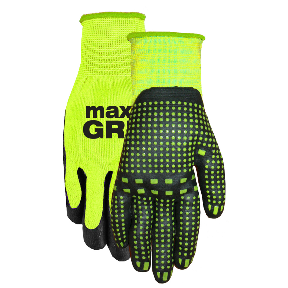 1Pair Gloves Work Unisex Max Grip Chemical Resistant Size: L/XL Nitrile Palm Yellow Hi-Vis<span class=' ItemWarning' style='display:block;'>Item is usually in stock, but we&#39;ll be in touch if there&#39;s a problem<br /></span>