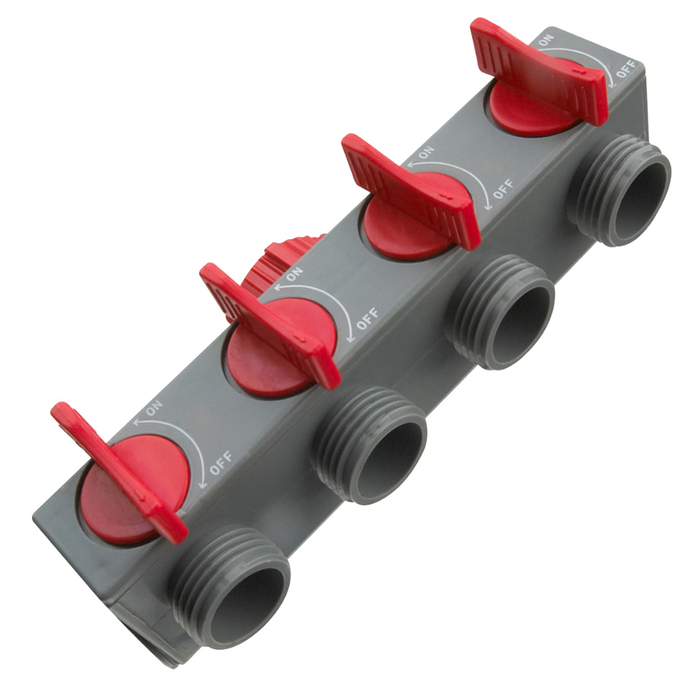 Plastic 4-Outlet Faucet Manifold with Shut-Off 1/2in<span class=' ItemWarning' style='display:block;'>Item is usually in stock, but we&#39;ll be in touch if there&#39;s a problem<br /></span>