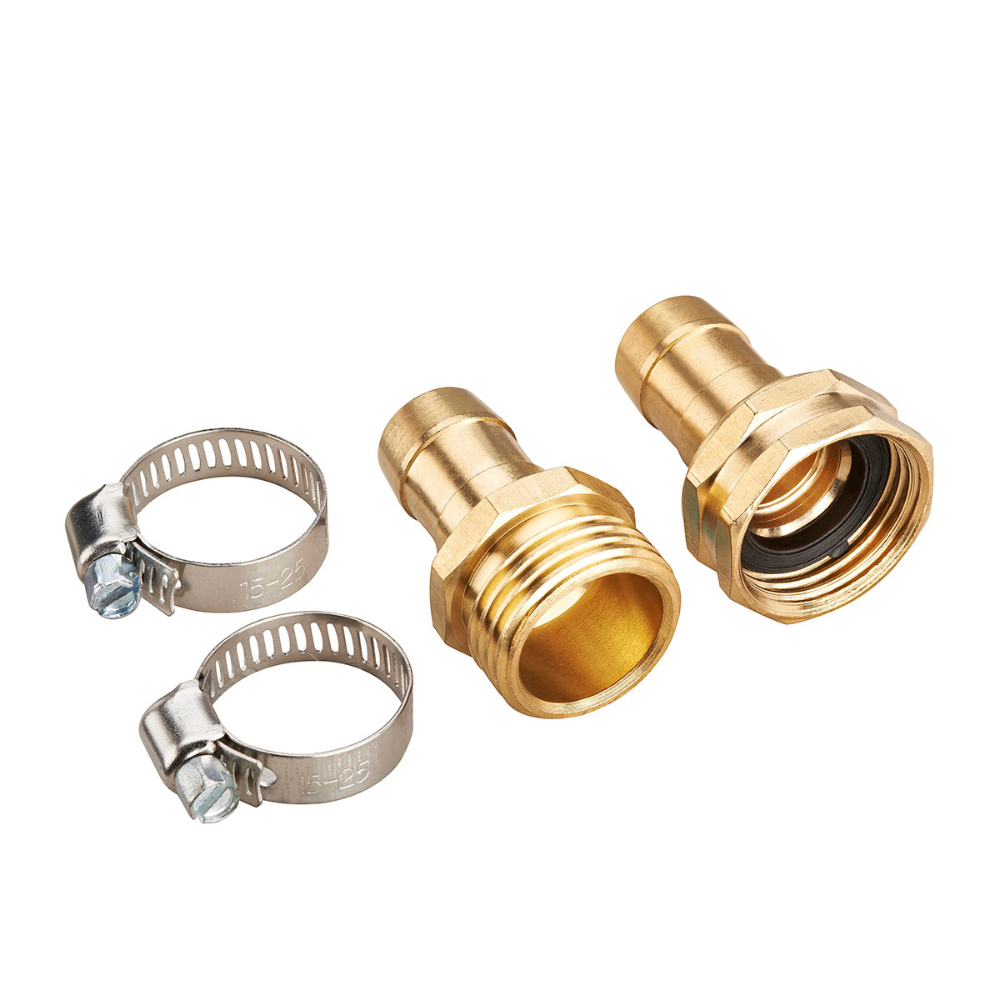 Brass Hose Repair Coupling Male & Female 5/8in W/ Clamps<span class=' ItemWarning' style='display:block;'>Item is usually in stock, but we&#39;ll be in touch if there&#39;s a problem<br /></span>