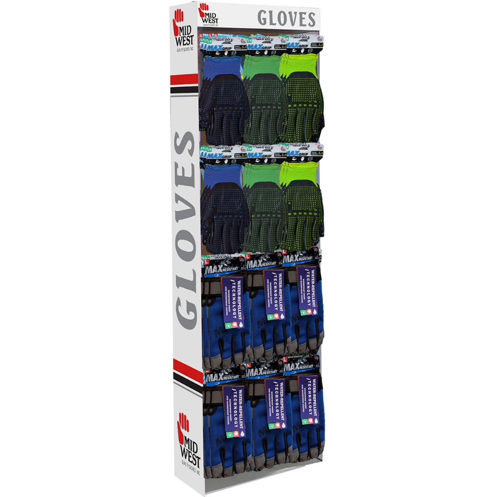 96Pair Display Gloves Work Advanced Max Grip(72) & Max Resistant(24) Sizes: S/M/L/XL<span class=' ItemWarning' style='display:block;'>Item is usually in stock, but we&#39;ll be in touch if there&#39;s a problem<br /></span>