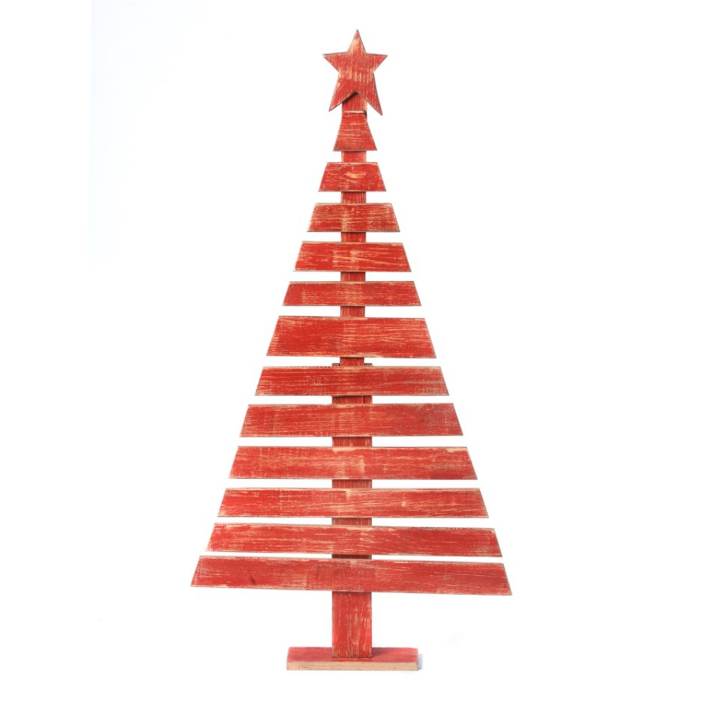 Wooden Tabletop Christmas Tree 49&#34; Hand Painted Red<span class=' ItemWarning' style='display:block;'>Item is usually in stock, but we&#39;ll be in touch if there&#39;s a problem<br /></span>