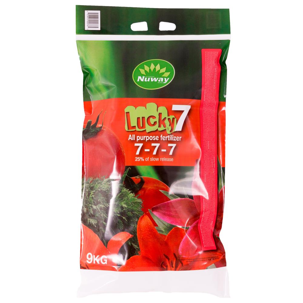 Nuway Lucky 7 All Purpose Fertilizer 25%SRN 7-7-7 9Kg<span class=' ItemWarning' style='display:block;'>Item is usually in stock, but we&#39;ll be in touch if there&#39;s a problem<br /></span>