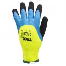Toolway 105641 - 1dz. Knitted Poly Terry Lined Gloves Neon Green W / Latex Palm Blue / Sandy Black (L)