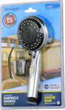 Toolway 180400 - Hand Shower ABS Chrome 5 Spray Patterns 1.5m Flexible Hose w/Wall Mount
