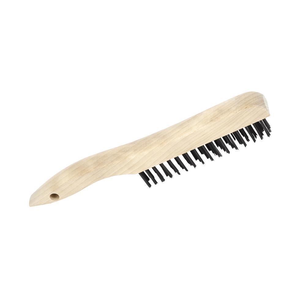 Carbon Steel Hand Wire Scratch Brush - 4 Row - Shoe Handle<span class=' ItemWarning' style='display:block;'>Item is usually in stock, but we&#39;ll be in touch if there&#39;s a problem<br /></span>