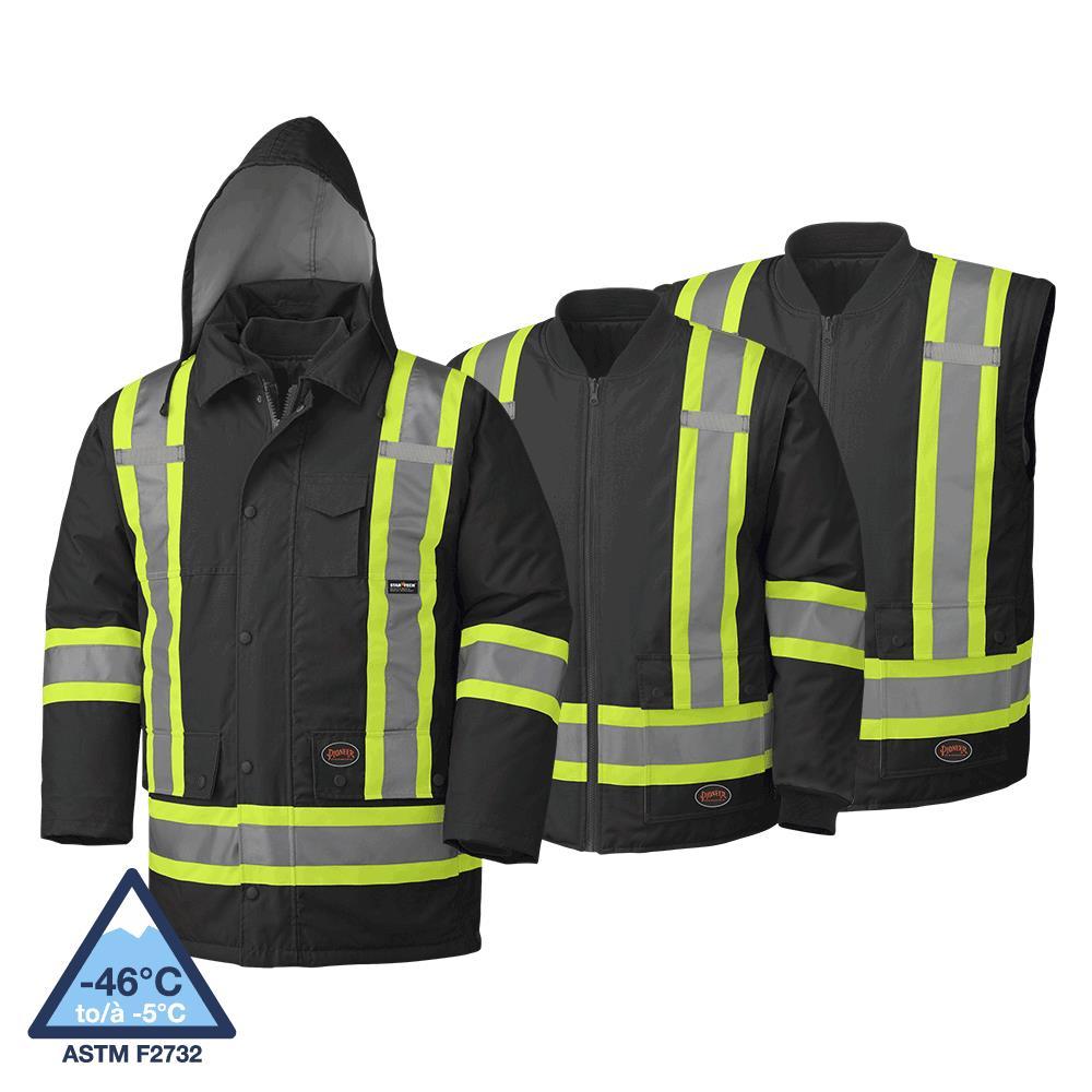 Hi-Vis 7-in-1 Parka - 100% Waterproof - Detachable Hood - Black - XXS<span class=' ItemWarning' style='display:block;'>Item is usually in stock, but we&#39;ll be in touch if there&#39;s a problem<br /></span>