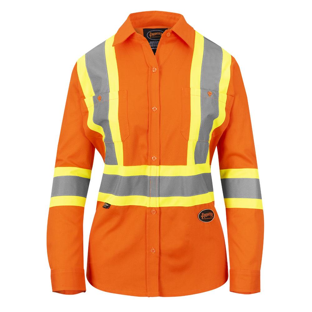 Women’s Long Sleeved Safety Shirt – Hi-Vis Orange - Cotton Twill – Button Closure - 4XL<span class=' ItemWarning' style='display:block;'>Item is usually in stock, but we&#39;ll be in touch if there&#39;s a problem<br /></span>