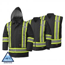 Pioneer V1120470-XXS - Hi-Vis 7-in-1 Parka - 100% Waterproof - Detachable Hood - Black - XXS