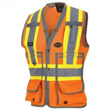 Pioneer V1011250-S - Women’s Surveyor’s Safety Vest - 150D Poly Twill – Snap Closure – Hi-Vis Orange - S