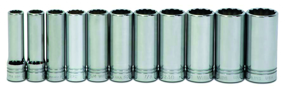 11 pc 1/2&#34; Drive 12-Point SAE Deep Socket Set on Rail and Clips<span class=' ItemWarning' style='display:block;'>Item is usually in stock, but we&#39;ll be in touch if there&#39;s a problem<br /></span>