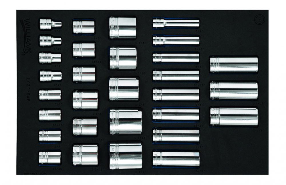 30 pc 1/2&#34; Drive 12-Point SAE Shallow & Deep Socket Set in 1/3 Foam Drawer Inset<span class=' ItemWarning' style='display:block;'>Item is usually in stock, but we&#39;ll be in touch if there&#39;s a problem<br /></span>
