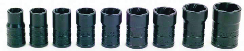 9 pc 3/8&#34; Drive SAE & Metric TURBOSOCKET  Salvage/Damaged Fastener Socket Set on Rail and Clips<span class=' ItemWarning' style='display:block;'>Item is usually in stock, but we&#39;ll be in touch if there&#39;s a problem<br /></span>