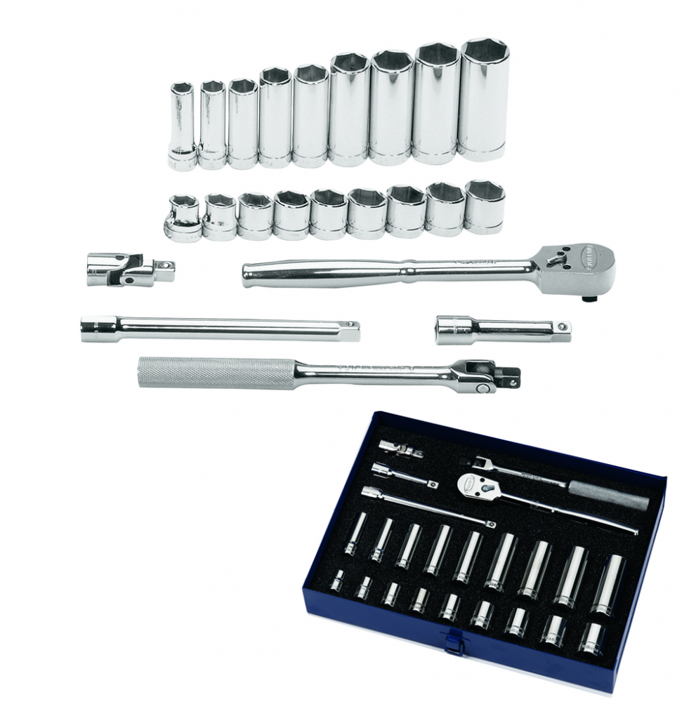 23 pc 3/8&#34; Drive 6-Point SAE Shallow and Deep Socket and Drive Tool Set Packed Keep Safe Foam in<span class=' ItemWarning' style='display:block;'>Item is usually in stock, but we&#39;ll be in touch if there&#39;s a problem<br /></span>