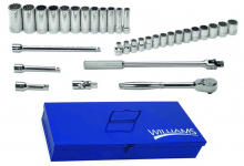 Williams JHWMSS-33F - 33 pc 1/2" Drive 12-Point Metric Shallow and Deep Socket and Drive Tool Set Packed Keep Safe Foa