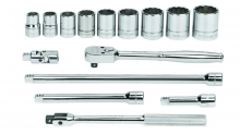 Williams JHWWSB-15FTB - 15 pc 3/8" Drive 12-Point SAE Shallow Socket and Drive Tool Set Packed Keep Safe Foam in Metal T