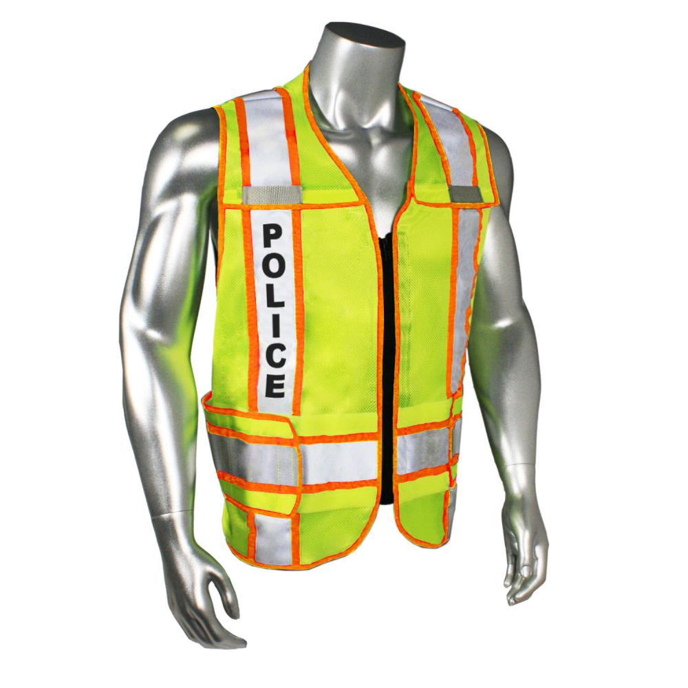 LHV-207-3G Police Safety Vest - Police - Orange Trim - Green - Size 2X-4X<span class=' ItemWarning' style='display:block;'>Item is usually in stock, but we&#39;ll be in touch if there&#39;s a problem<br /></span>