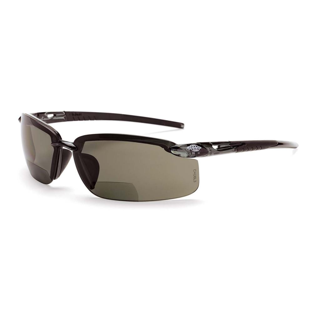 ES5 Bifocal Safety Eyewear - Crystal Black Frame - Polarized Smoke Lens - 1.5 Diopter<span class=' ItemWarning' style='display:block;'>Item is usually in stock, but we&#39;ll be in touch if there&#39;s a problem<br /></span>