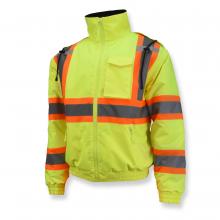 Radians SJ11QX-3ZGS-M - Class 3 X-Back High Visibility Quilted Bomber Jacket with Hood - Hi Vis Lime - M