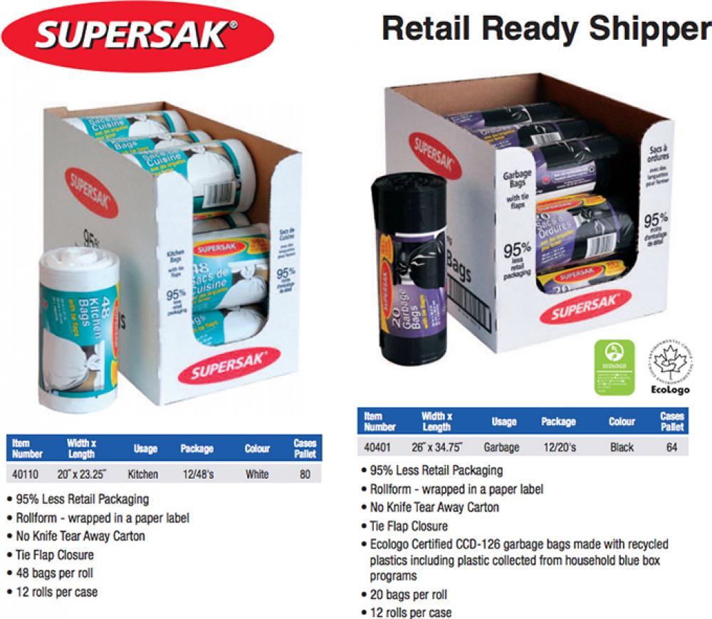 RETAIL - SUPER-SAK - Kitchen & Garbage Bags - Rolls 20x23.25 Kitchen White 12/48&#39;s<span class=' ItemWarning' style='display:block;'>Item is usually in stock, but we&#39;ll be in touch if there&#39;s a problem<br /></span>