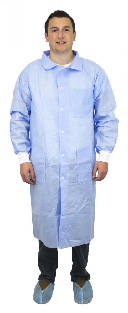 BLUE 50 GRAM SMS MATERIAL LAB COAT,  WITH THREE POCKETS, ELASTIC WRISTS 30/CS, X L<span class=' ItemWarning' style='display:block;'>Item is usually in stock, but we&#39;ll be in touch if there&#39;s a problem<br /></span>
