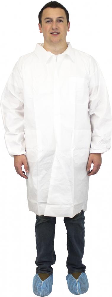 LAB COAT,BREATHABLE BARRIER,WHITE,NO POCKETS,SNAPS, 30/CS<span class=' ItemWarning' style='display:block;'>Item is usually in stock, but we&#39;ll be in touch if there&#39;s a problem<br /></span>