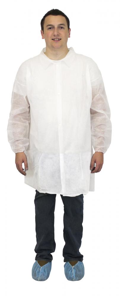 WHITE POLYPROPYLENE LAB COAT, NO POCKETS & ELASTIC WRISTS, 30/CS, XL<span class=' ItemWarning' style='display:block;'>Item is usually in stock, but we&#39;ll be in touch if there&#39;s a problem<br /></span>