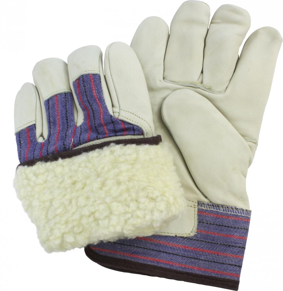 COW GRAIN LEATHER WHITE FLEECE LINED, KEYSTONE THUMB, 2 1/2&#34; RUBB. BEIGE W/ RED+BLUE STRIPES<span class=' ItemWarning' style='display:block;'>Item is usually in stock, but we&#39;ll be in touch if there&#39;s a problem<br /></span>