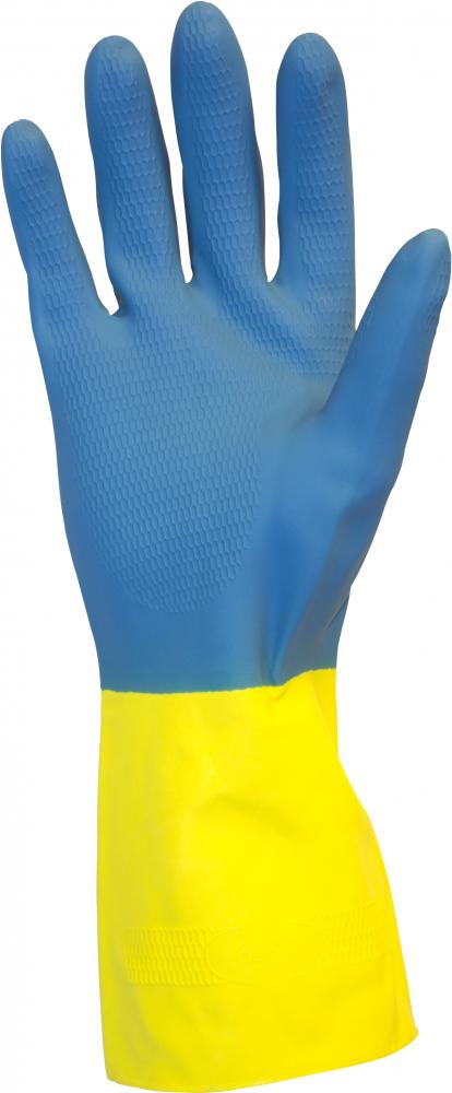 28 MIL, BLUE FLOCK LINED NEOPRENE OVER YELLOW LATEX, ONE PAIR PER BAG, 10DZ/CS, SM<span class=' ItemWarning' style='display:block;'>Item is usually in stock, but we&#39;ll be in touch if there&#39;s a problem<br /></span>